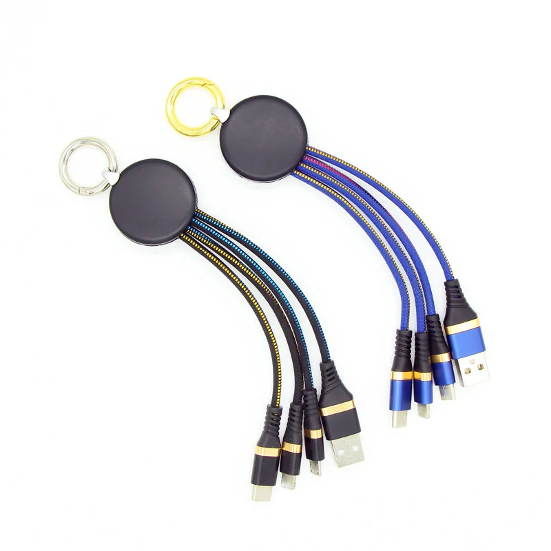 3 in 1 data cable for Apple Android type-c keychain cable braided light fast charging line 2.4A