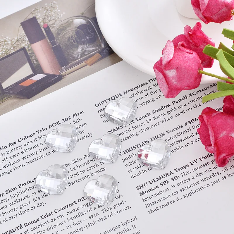 Love Shaped Peach Heart Acrylic Rhinestones Double Hole Hand Sewn Bead Decoration Drill Piece Rubber Stone Wholesale Clothing