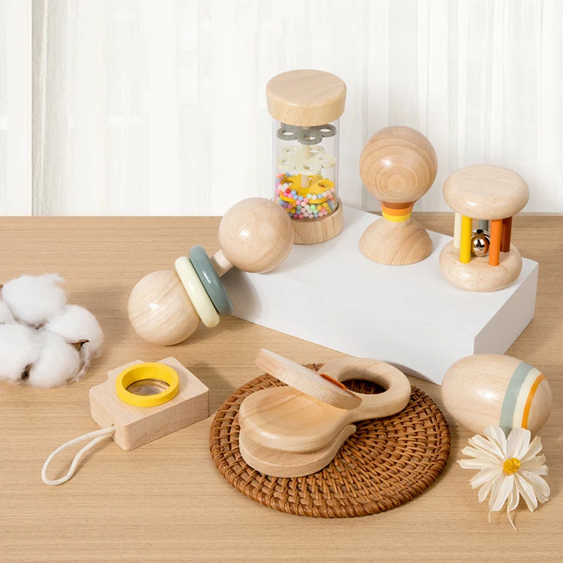 Infant Juguetes Para Bebes 7 in 1 Musical Instrument Early Educational Waldorf Toys Montessori Wooden Toys Baby Wood Rattle Set