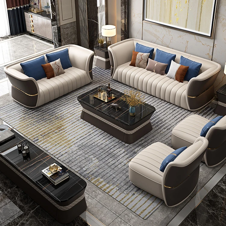 Italian modern luxury art Style sectional leather sofa Set villa Living Room Modern Furniture Leather 1+2+3 sectional sofa