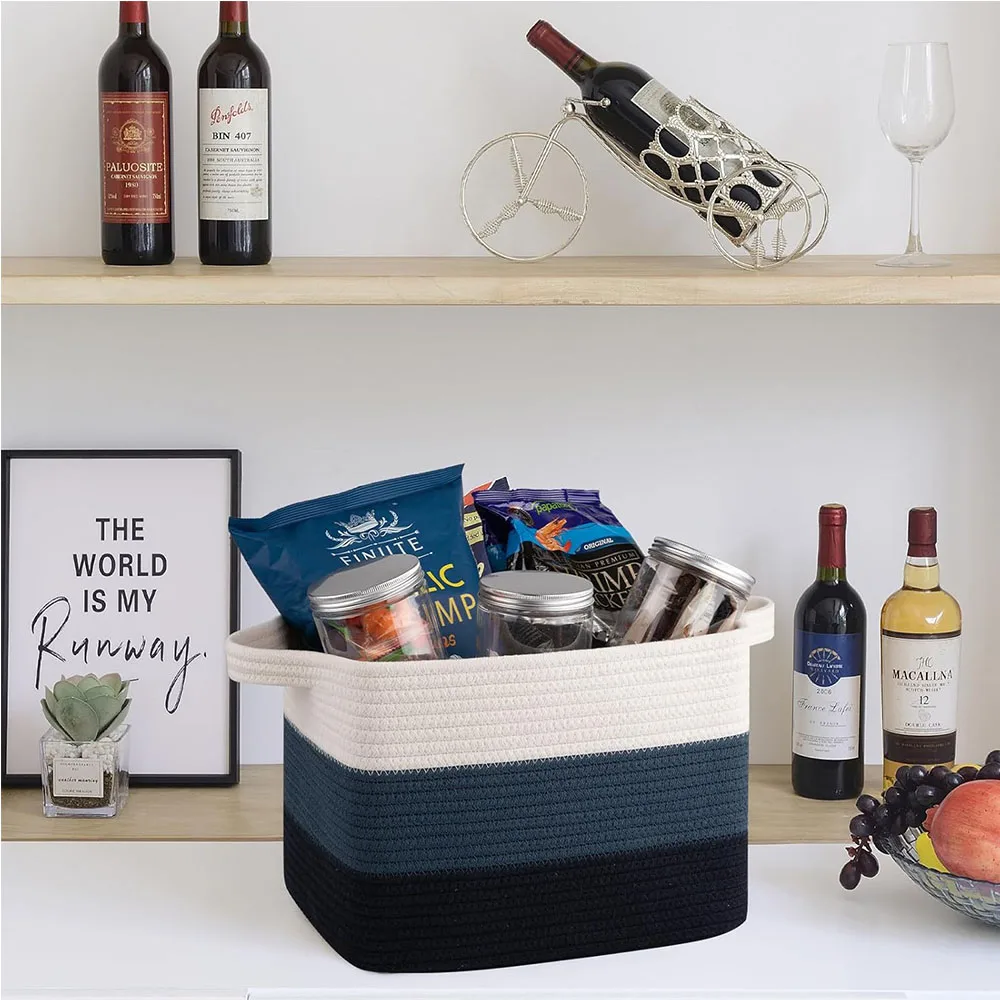 pack of 3  Woven Baskets for storage Nursery storage basket Cotton Rope organizer basket for toys dirty clothes blankets books