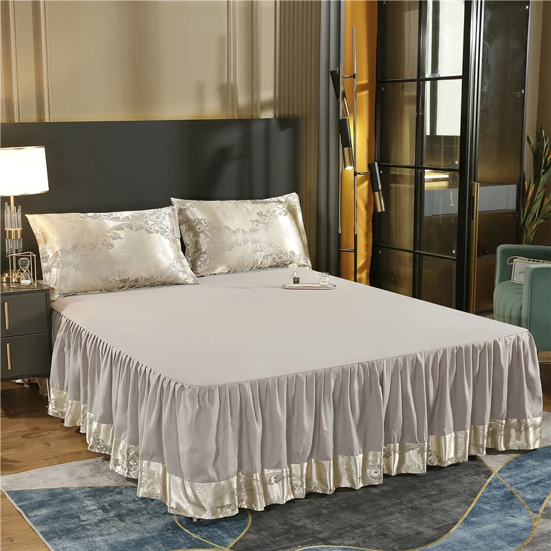 wholesale 4 in1  jacquard satin silky soft cotton like home bed duvet comforter cover bedskirt bedding set