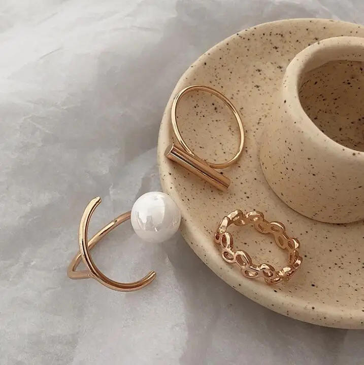 
3pcs/Sets Vintage Elegant Pearl Hand Knuckle Rings For Women Fashion Metal Rings Finger Ring Accessories Jewelry 