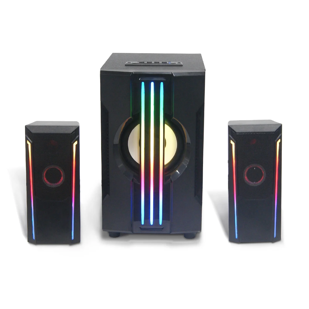 Newest USB DC 5V AC 110V-240V 2.1 Multimedia Desktop Wireless Computer Subwoofer Speakers With Amplifier And Rainbow Back Light