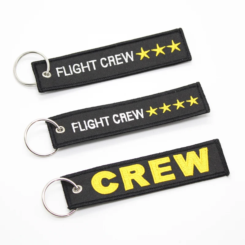high quality crew logo red white embroidered keychain, embroidered key tag with key ring
