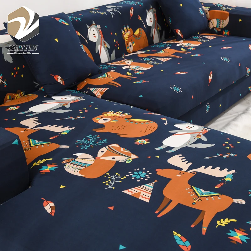 High quality floral design polyester strech double seater full wrapped sofa cover design