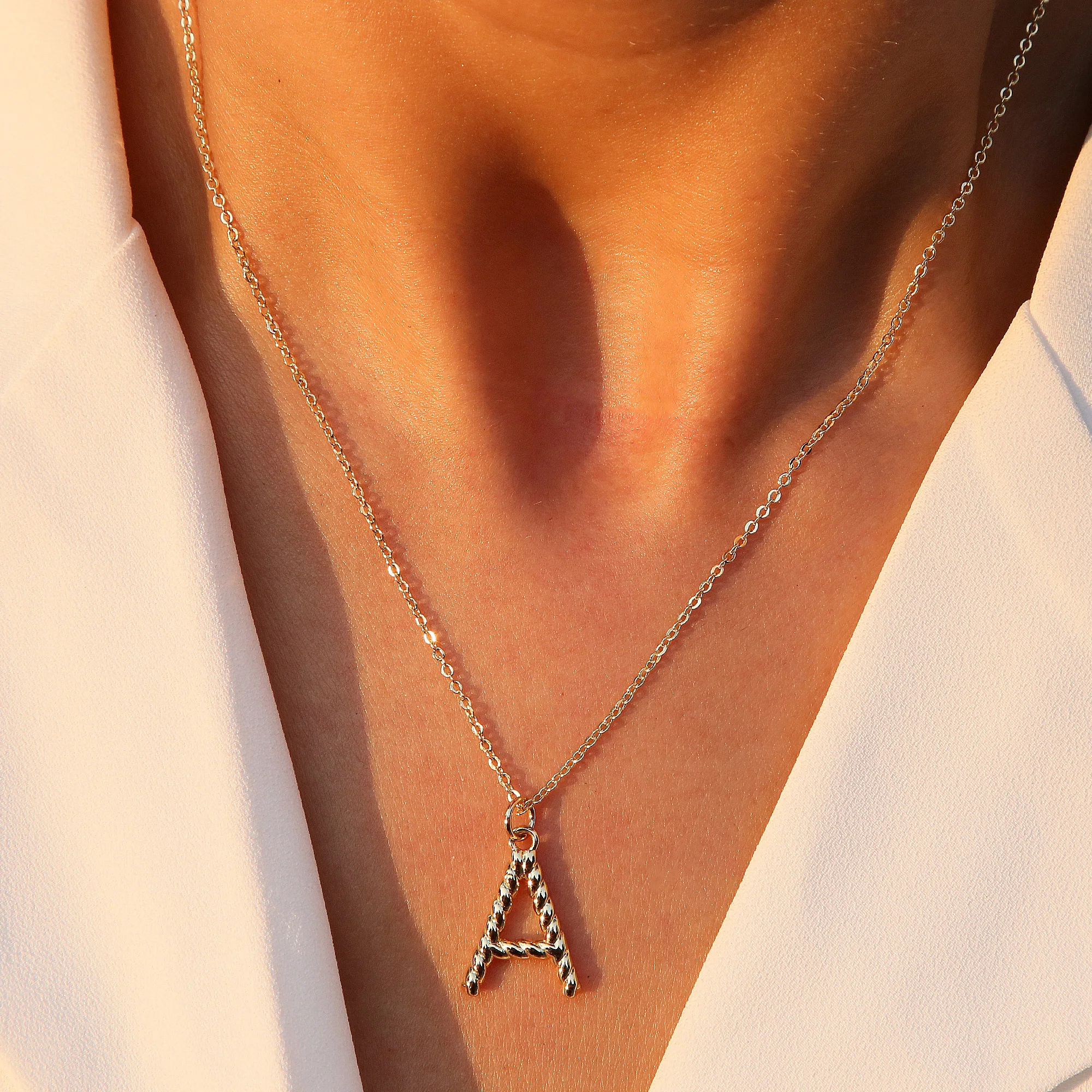 Brass Twist Initial Necklace Fashion Jewelry Letter Pendants For Necklace Couples Gold Necklace Women Men