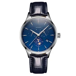 Custom stainless steel case calendar 24 hour show waterproof men automatic mechanical wristwatch