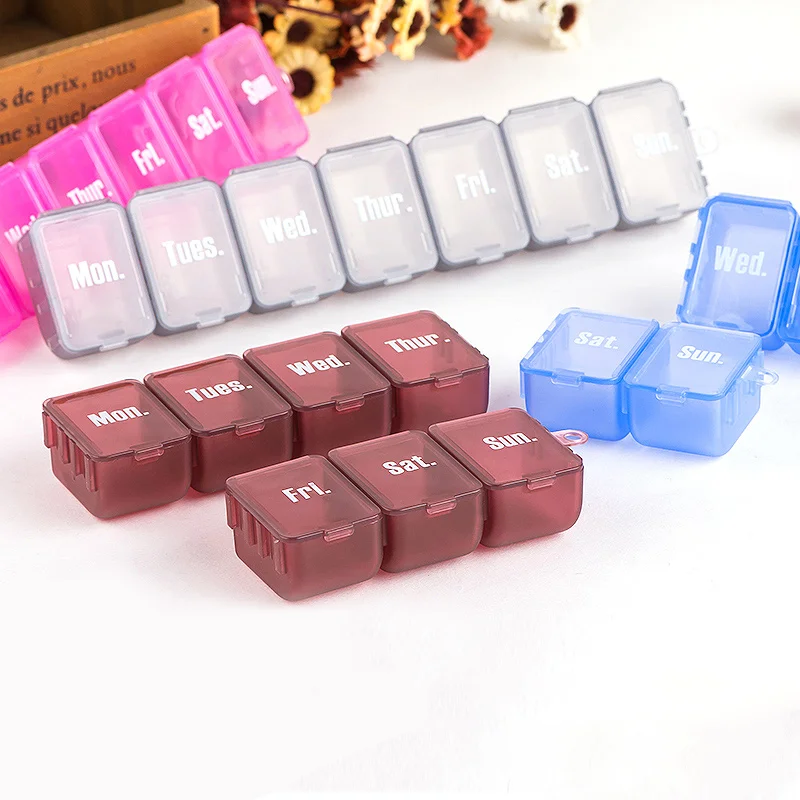 Wholesale Travel Weekly Pill Box Portable Plastic Compartment Pills Organizer Vitamin pill cases medicine box