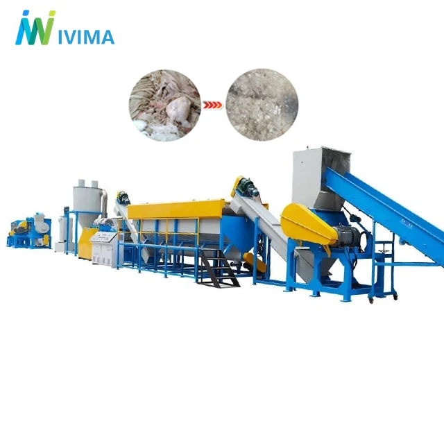 Ivima 300-2000kg per hour waste plastic PP PE film bags recycling machine washing line with factory price for sale