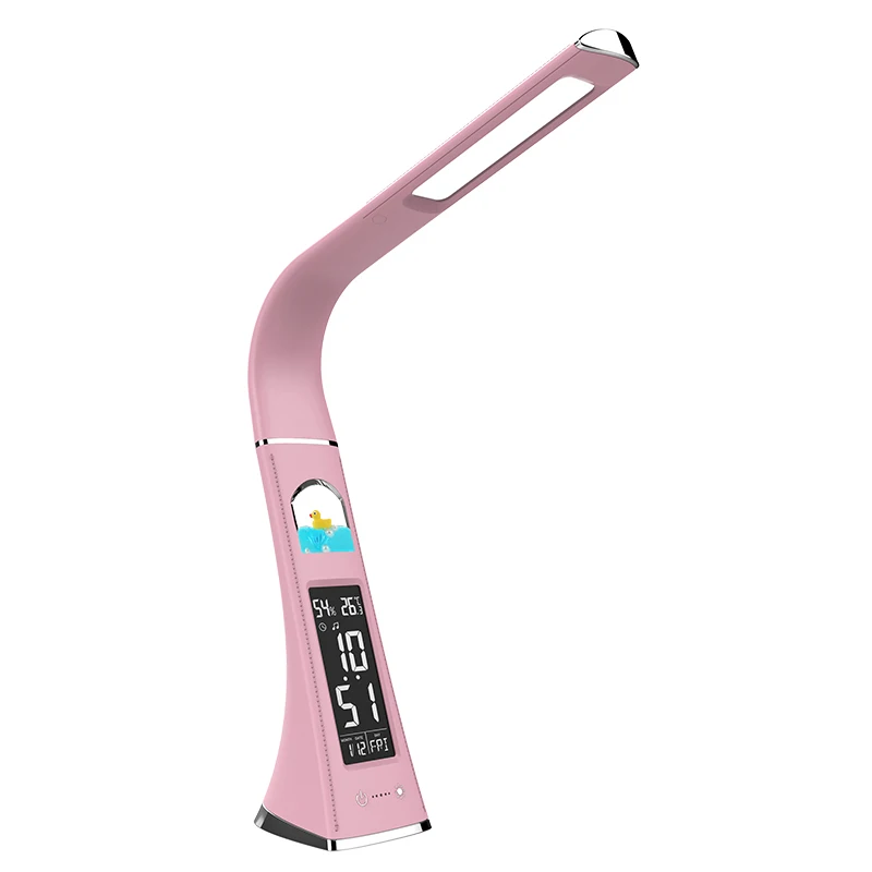 Защита глаз в сложенном виде USB перезаряжаемые регулируемый сенсорный диммер Светодиодная настольная лампа с календарем и будильником