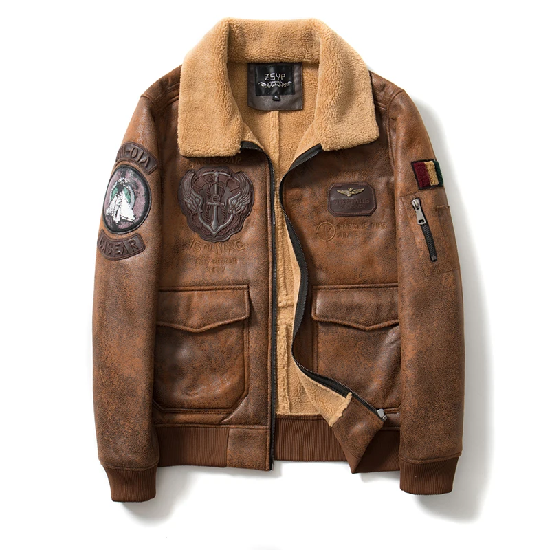 Wholesale faux sheepskin vintage PU leather motorcycle jacket men