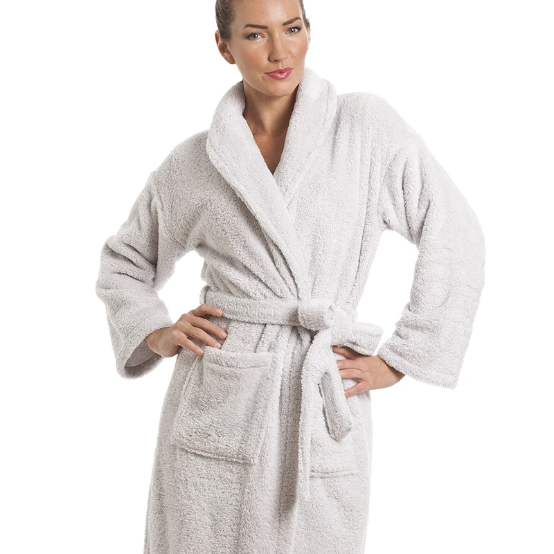 Women Full Length Shawl Collar Microfiber Bathrobe Soft Fleece SPA Robe for Winter
