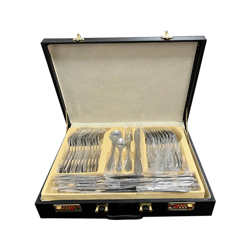 Wholesale High Quality Dinner Spoon Fork Set 72 Pcs Cutlery Set With Wooden Case