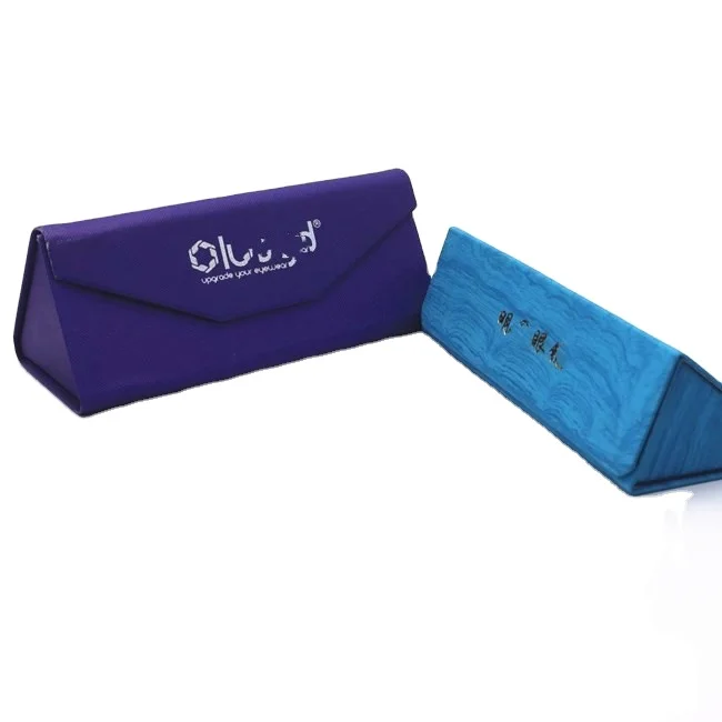 high quality and fashion foldable triangle spectacle cases hand made PU leather eyewear folding sun glasses case