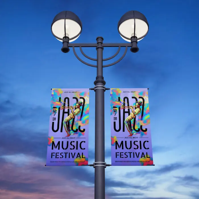 Custom Designs Outdoor Street Light Pole Double Sided Advertising Outdoor Heavy Duty Vinyl PVC Banner