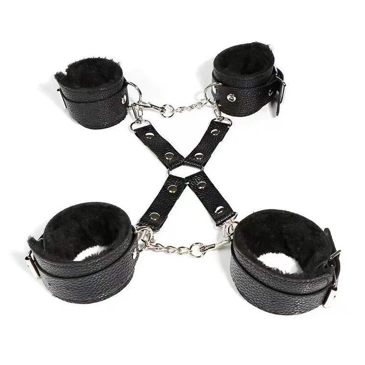 Leather Lint Bondage Metal Porn Handcuffs Backhand Restraint Hands And Feet Cross Buckle Sex Toys Sm Products