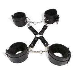 Leather Lint Bondage Metal Porn Handcuffs Backhand Restraint Hands And Feet Cross Buckle Sex Toys Sm Products
