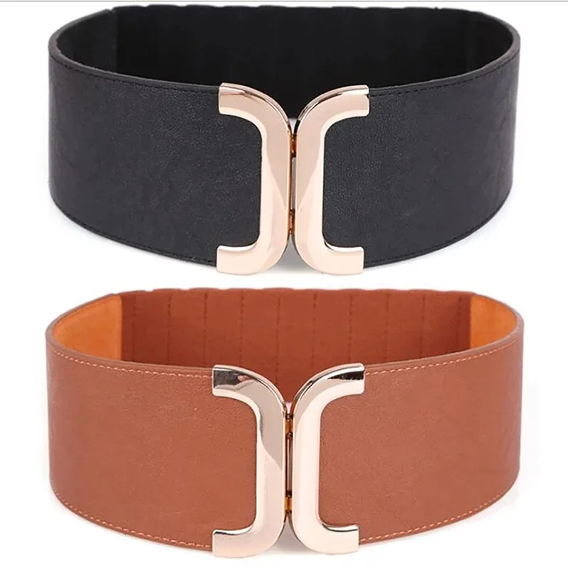 Black&Brown PU Leather Slimming Dresses Belts Coats Ornament Wide Waist Belt for Women