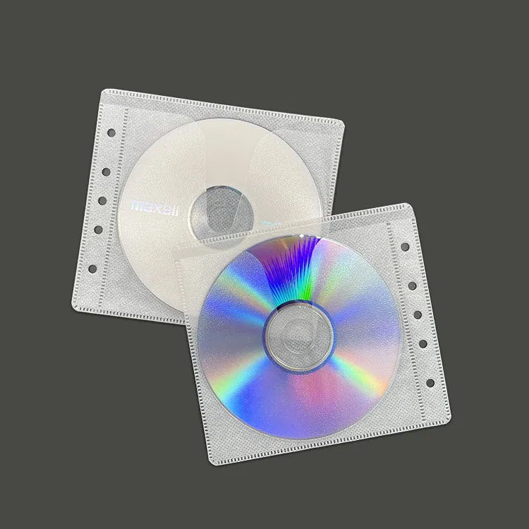 Customize Clear Plastic White  Non-woven Fabric Inner Sleeve With 5 holes CD DVD Sleeves