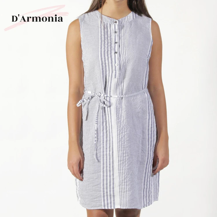 Italy Manufacture Linen Strip Design Button Fashion Comfortable Dailywear for Women