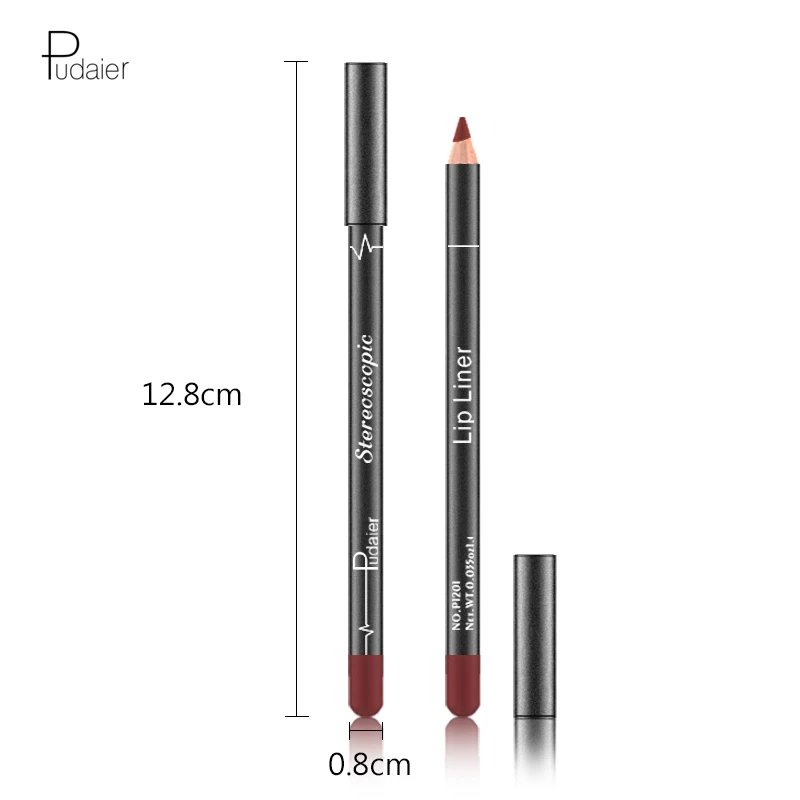 Pudaier famous brand vegan lip liner 12pcs/box 12 colors pencil lipstick set slim lip liner