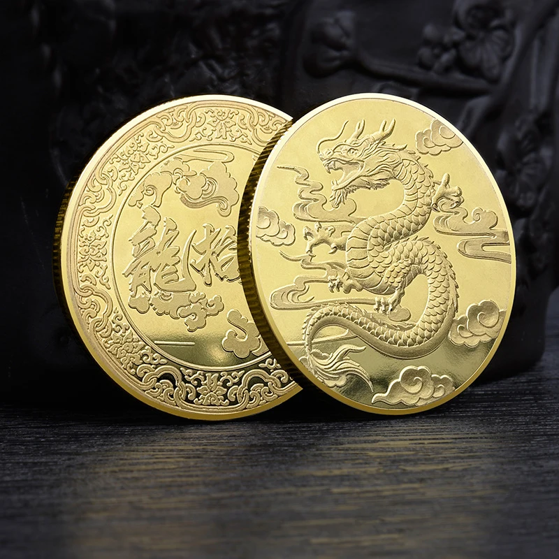 2024  dragon Year of the  Zodiac Commemoration Gold Coin Dragon Head Up Gold Silver Lucky Commemorative Medal Gift Coin