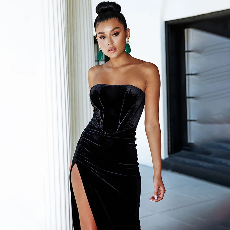 Prom dresses aliexpress solid tube side slit evening dresses autumn maxi dress