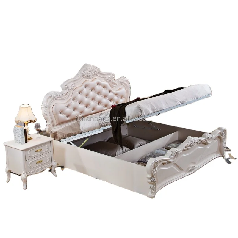 White Romantic High Storage French  Furniture Bedroom Set