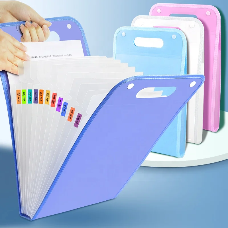 Wholesale Folders Custom Logo A4 Multifanctional Expanding PP File Folder 13 Pockets Accordion Document File Folder Bag