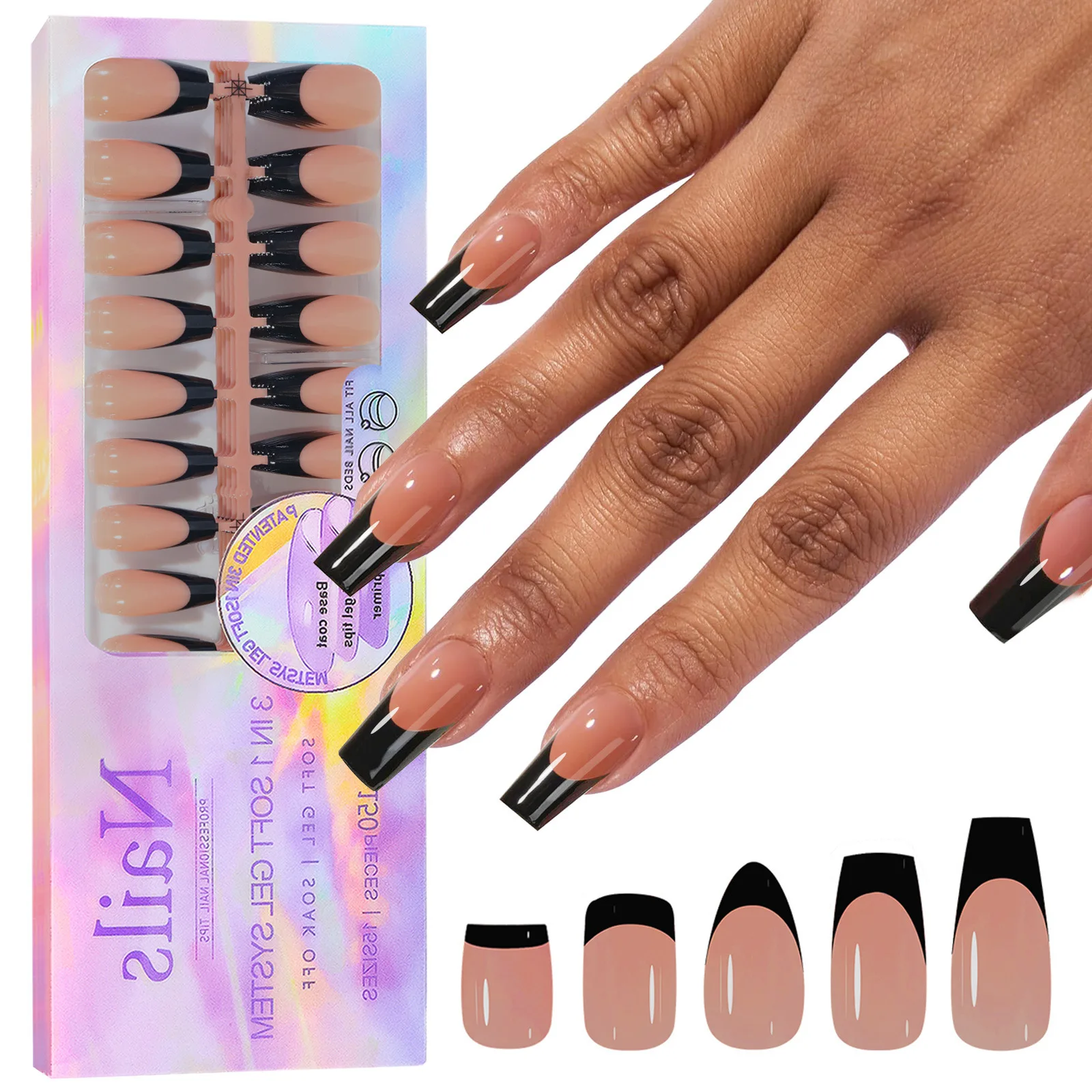 150pcs/set Charming French Ballet Wearable Fake Nail Tips Press On Nail Seamless Removable Wearing Reusable Full Cover