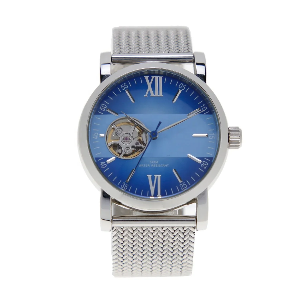 40mm Stainless Steel Mesh Band  Machinery Automatic Movt Custom Watches Men