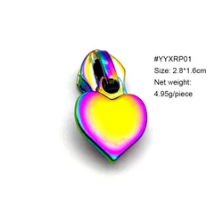 YYX custom logo 5 head zipper slider fancy printed rainbow metal zipper head slider puller custom zipper pulls