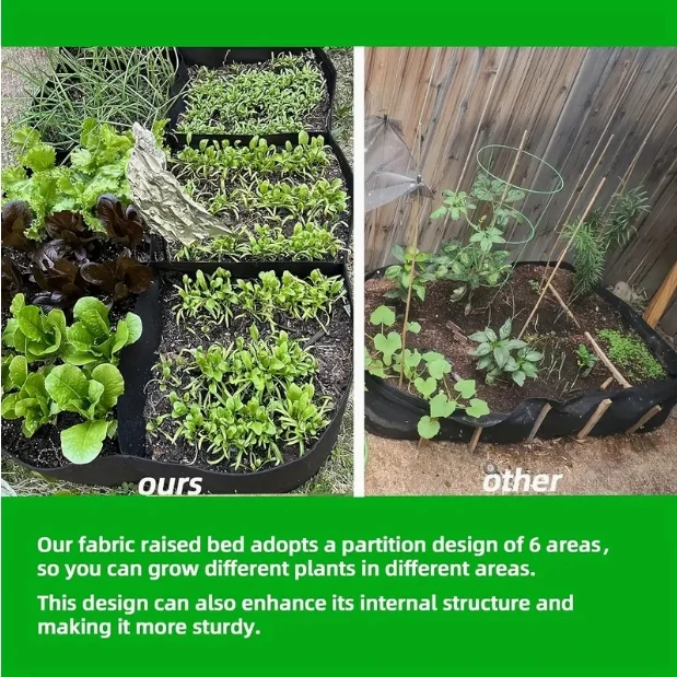 Garden Bed, 55 Gallon 6 Grids Plant Grow Bags, 48x24x12inch Breathable Planter Raised Beds