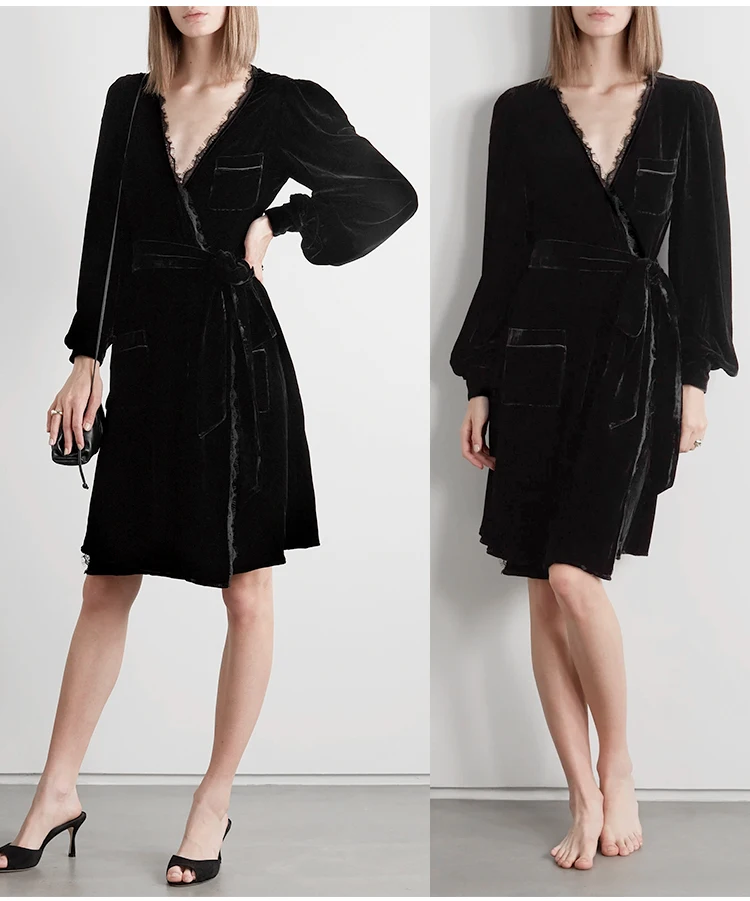 Black Silk Velvet Fabric for Clothes Dresses with 100% Pure Silk Base