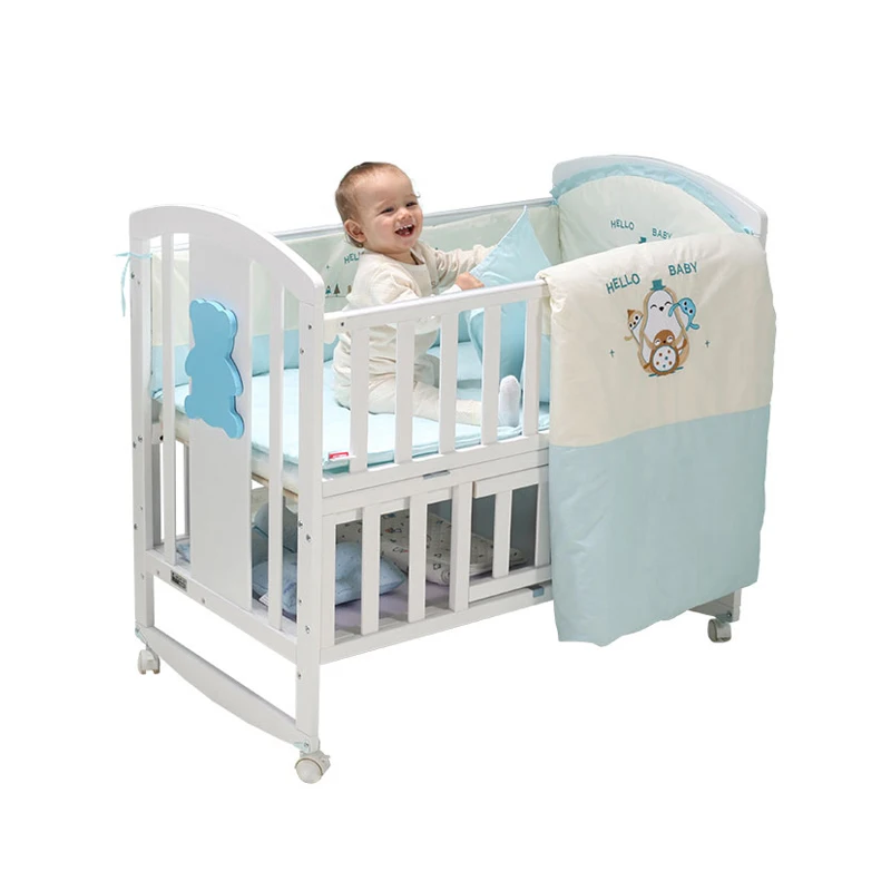 
American Elegant Solid Wood Baby Cradle Bed, European Style Luxury Wood Baby Co Sleeper/ 