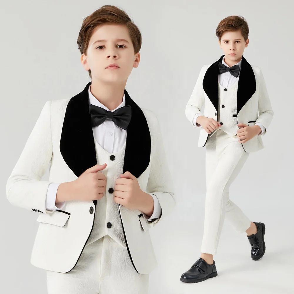 Boy In Stock 3 Piece Wedding White Navy Blue Black Cheap Ready To Ship Jacquard Suits