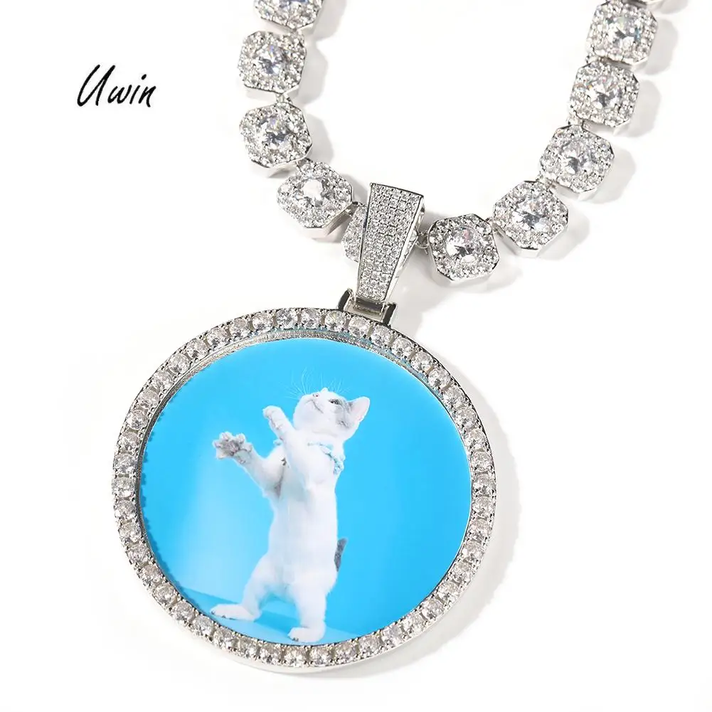 Hot Sale Large Size Circle Photo Pendant DIY Pictures Round Shape Brass Necklace Rapper Jewelry
