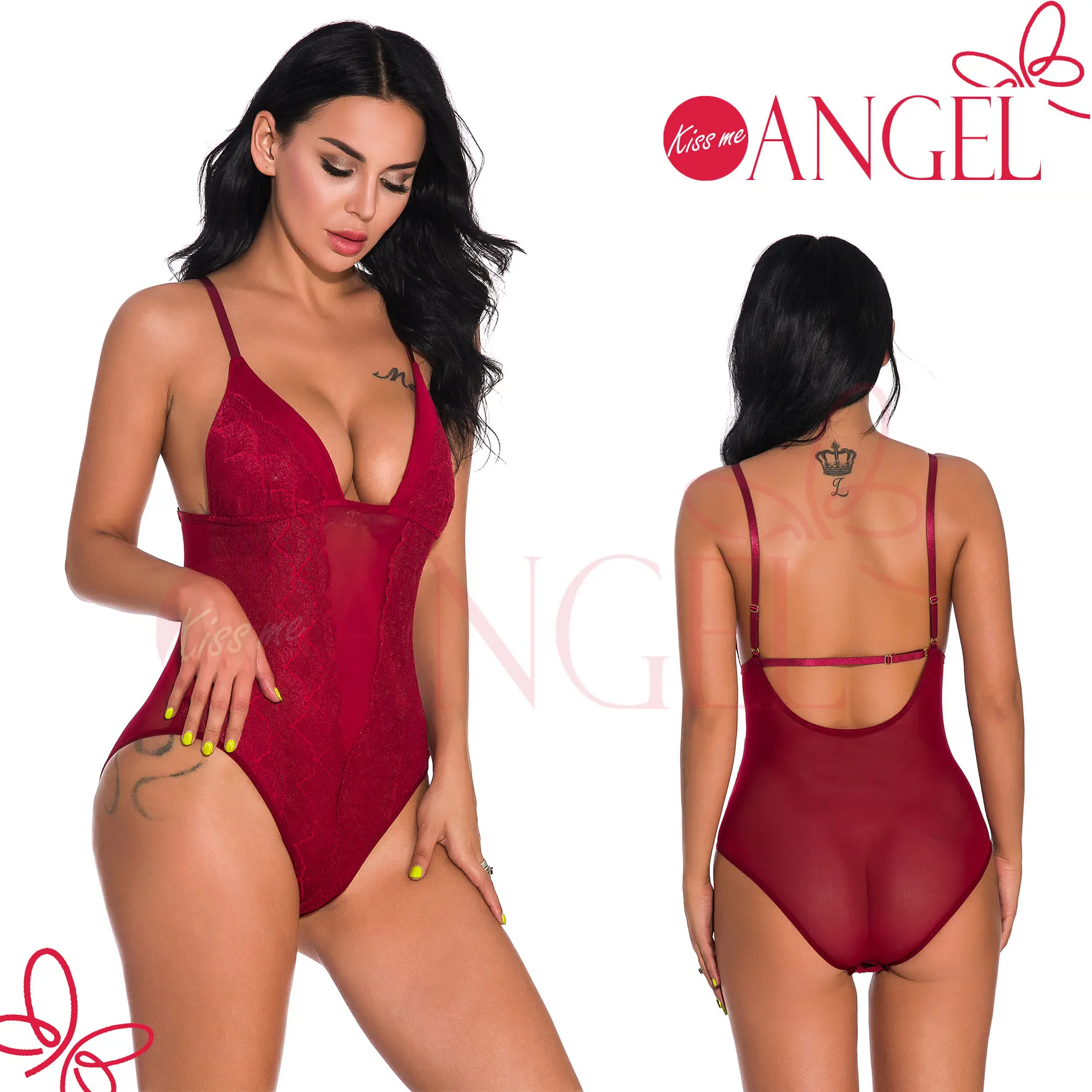 KISS ME ANGEL hollow out teddy g string custom women sexy transparent bodysuit