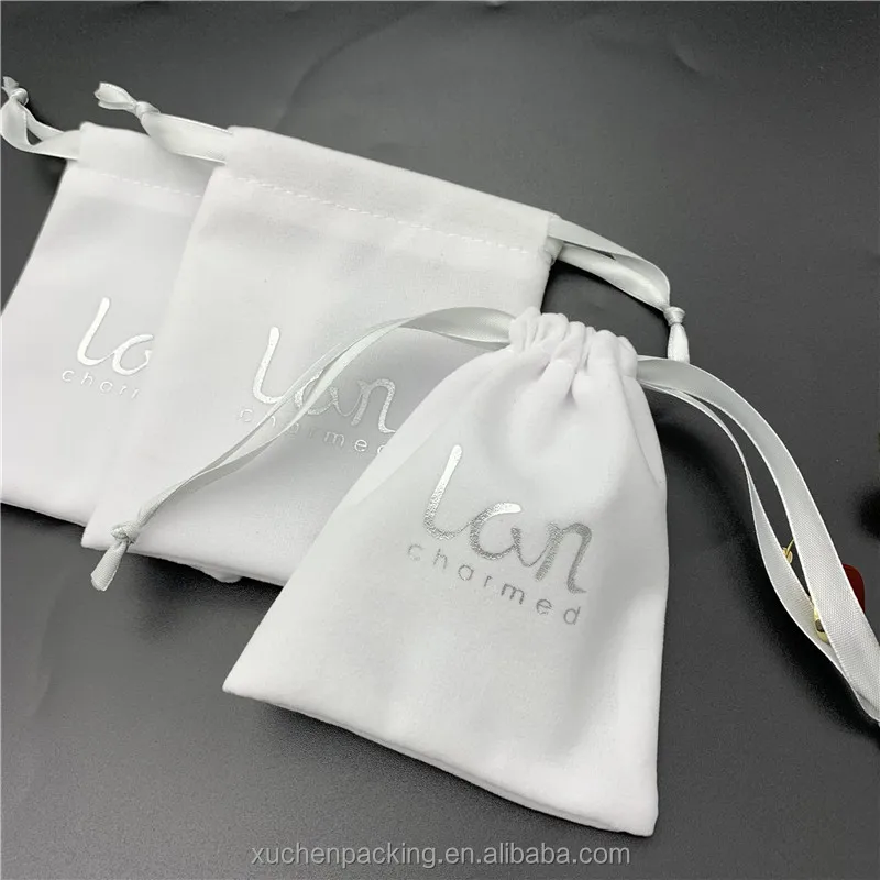 Hot Stamping Silver Velvet Jewelry Pouch for Ring Bracelet,White Velour Eyeshadow Palette Storage Bags