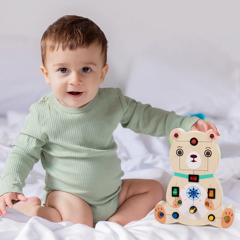 Educational Wooden Busy Board Switch Led Light Animal Style  Switch Toys Travel Toys