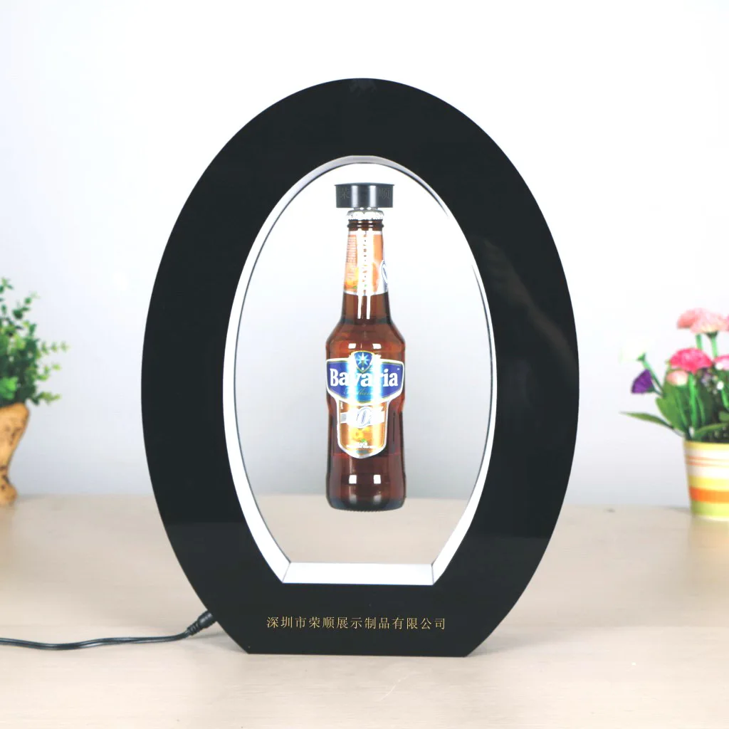 Store Exhibition Stand Liquor Wine Floating Display Magnetic Floating Beer Bottle Display Rack with led light