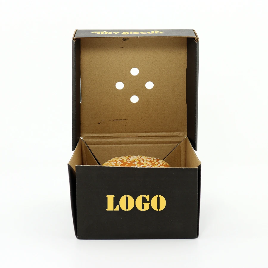 Factoryfree Corrugated Hamburger Box Black Clamshell Paper Burger Box Takeaway Delivery
