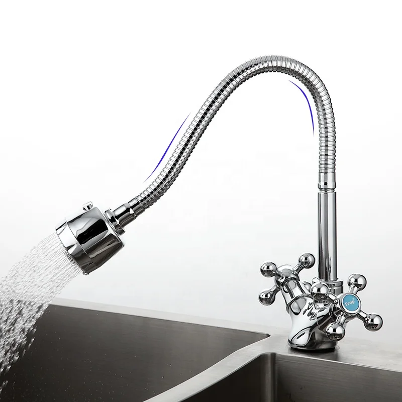2023 New Silver Double handle Kitchen faucet Mixer Cold and Hot Kitchen Tap Single Hole Water Tap F4319