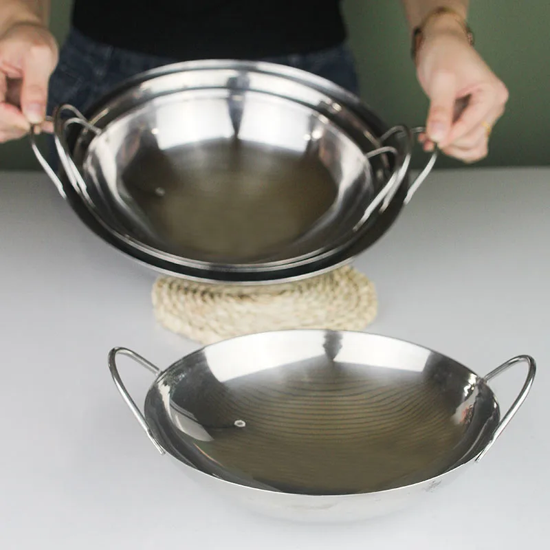 Hotel Kitchen Stainless Steel Seadfood Paella Pan For Cooking Frying Wok Pan