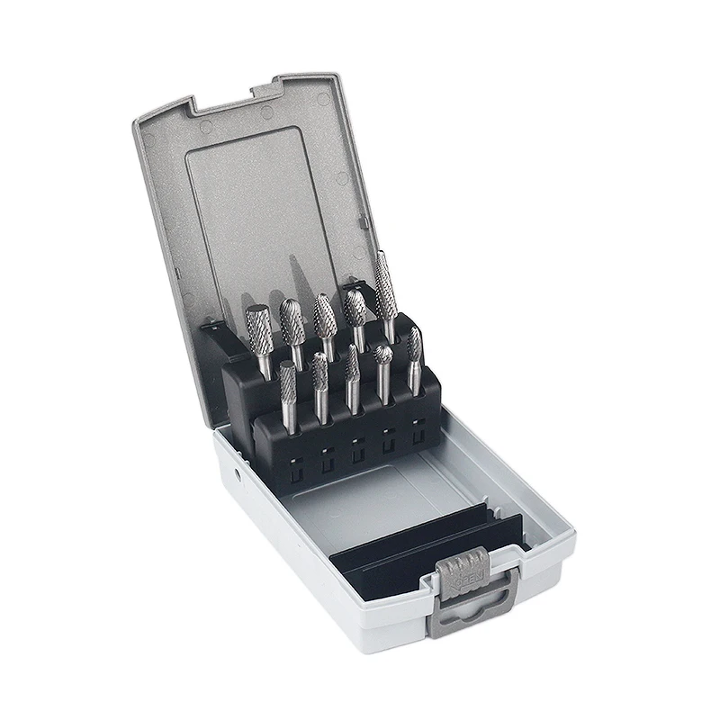 Wanya Tools 6.35mm 1/4 Inch 10pcs Standard Tungsten Solid Metal Grinding Rotary Carbide Burr Set