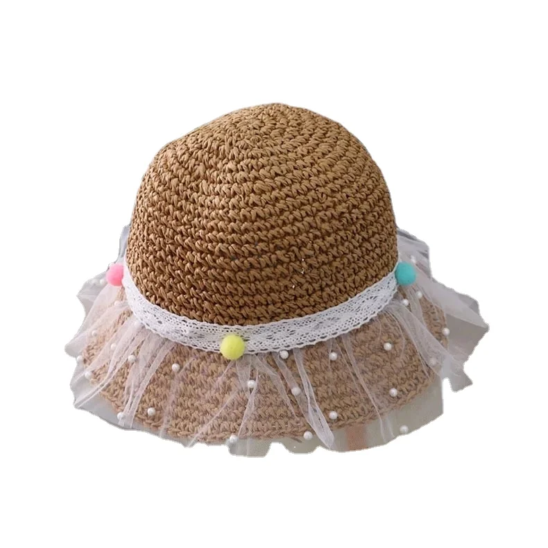 
Wholesale manufacturer cheap girls lace ribbon decorate paper straw fedora children summer hat 