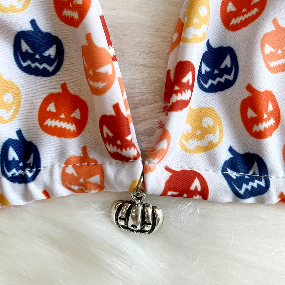 Sell Well Printed Halloween Pumpkin Orange Trending Lovely swimwear swimsuits 2 Pieces triangle halter lace up Bikini Set