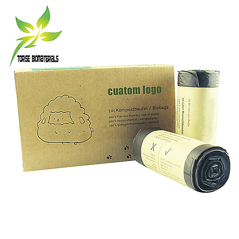 cornstarch based certified biodegradable compostable non plastic camping toilet trash garbage bag on roll