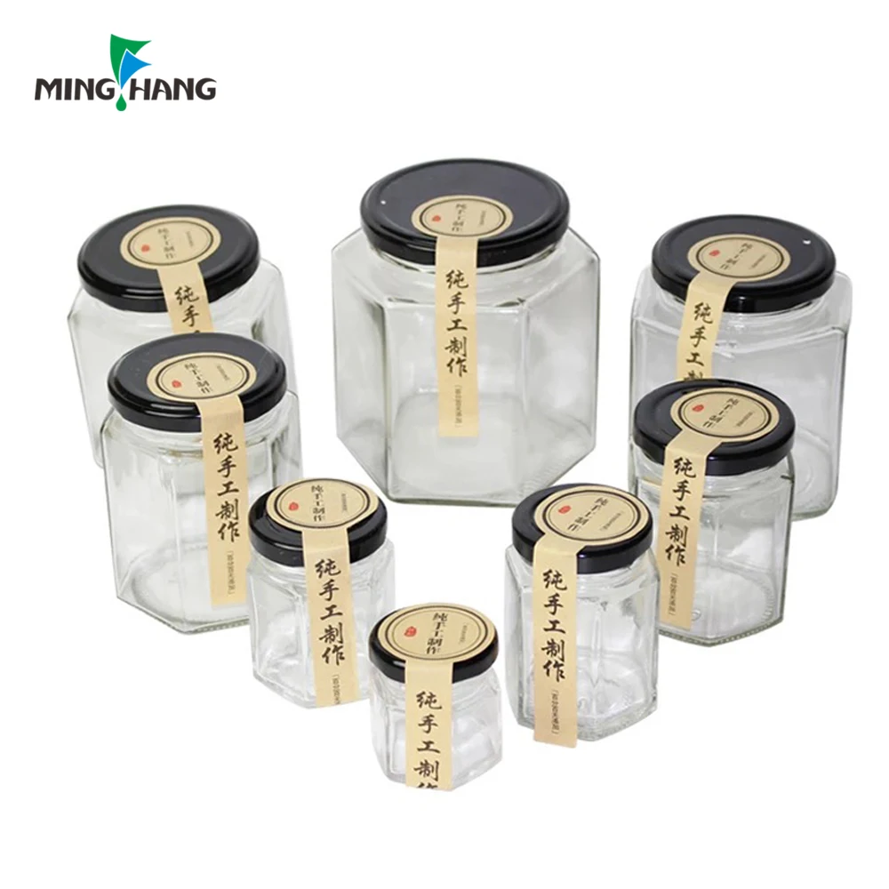  45-730ml Empty Hexagonal Honey Storage Glass Jars With
